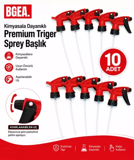 Kimyasala Dayanıklı Triger Sprey Başlık - Kırmızı, Fısfıs Sprey Başlığı (10 adet)