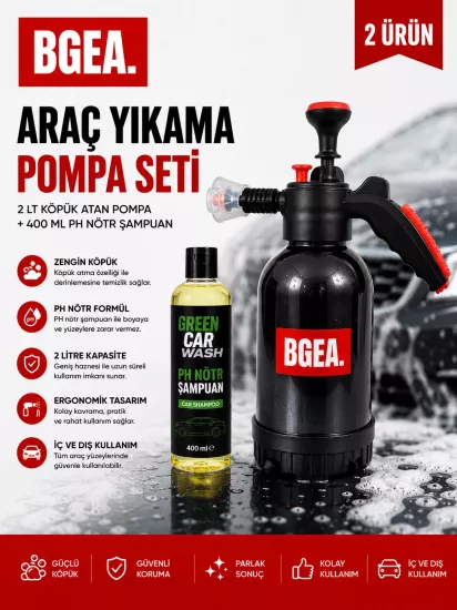 Profesyonel Araç Yıkama Seti- 2 lt Köpük Pompa ve PH nötr Şampuan 400 ml